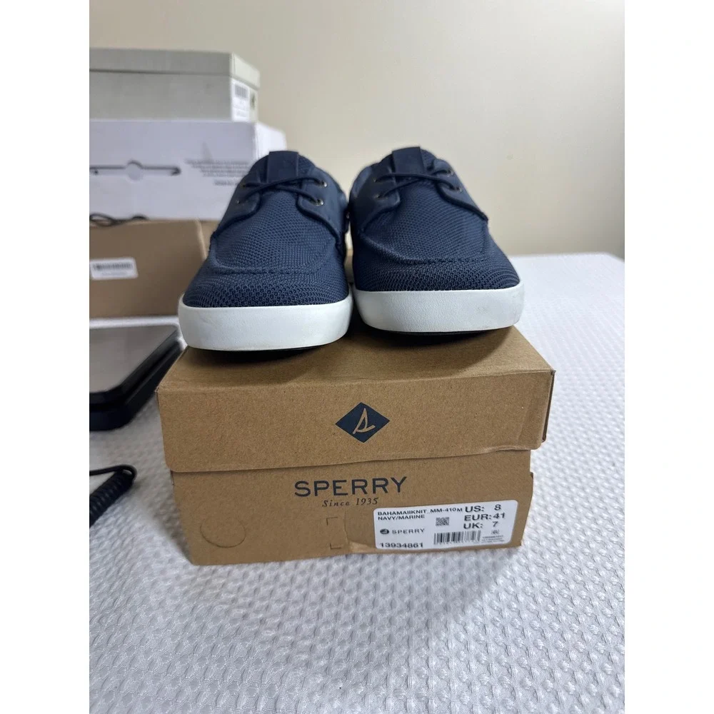 Sperry Boat Shoes Mens 8 Bahama II Knit Navy Marine NIB